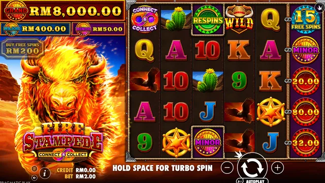 Skrin permainan Fire Stampede di Pragmatic Play BolehSpin
