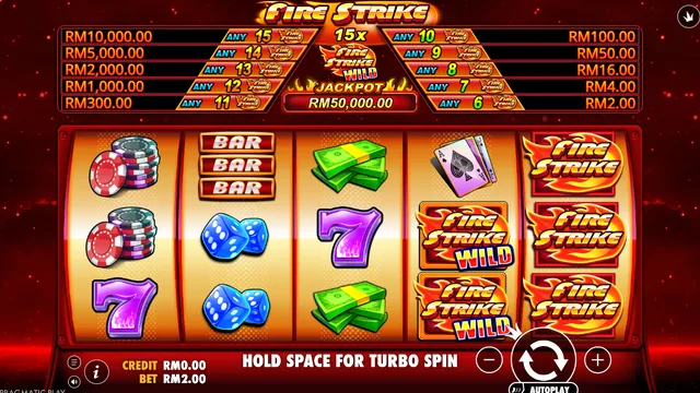 Skrin permainan Fire Strike di Pragmatic Play BolehSpin