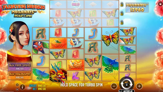 Skrin permainan Floating Dragon Hold & Spin Megaways di Pragmatic Play BolehSpin