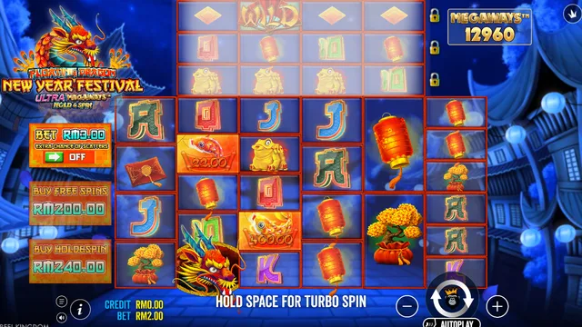 Floating Dragon New Year Festival Ultra Megaways Hold & Spin game screen on Pragmatic Play at BolehSpin