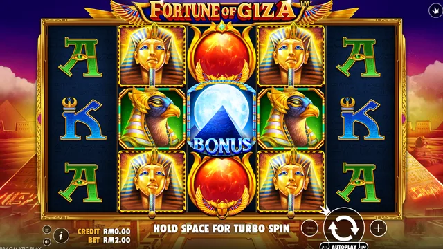 Skrin permainan Fortune of Giza di Pragmatic Play BolehSpin