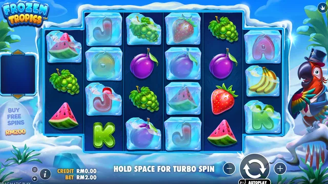 Skrin permainan Frozen Tropics di Pragmatic Play BolehSpin
