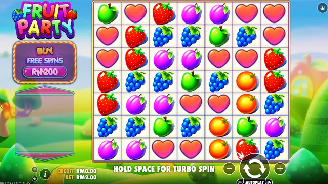 Skrin permainan Fruit Party di Pragmatic Play BolehSpin