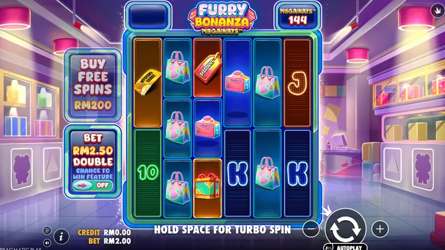 Skrin permainan Furry Bonanza Megaways di Pragmatic Play BolehSpin