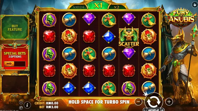 Skrin permainan Fury of Anubis di Pragmatic Play BolehSpin