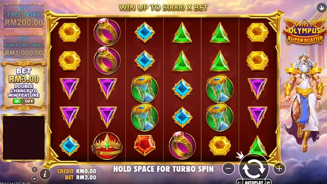 Skrin permainan Gates of Olympus Super Scatter di Pragmatic Play BolehSpin