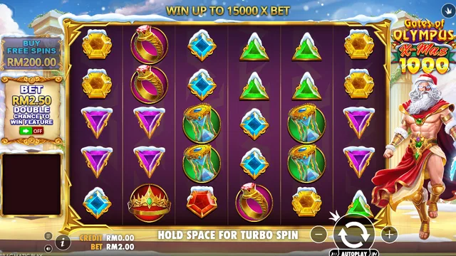 Gates of Olympus Xmas 1000 game screen on Pragmatic Play at BolehSpin