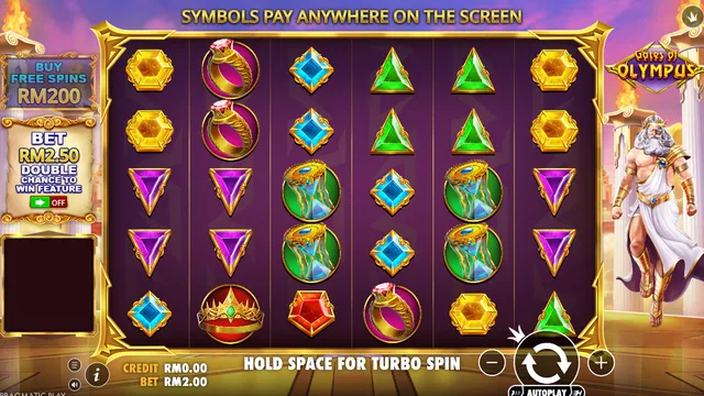 Skrin permainan Gates of Olympus di Pragmatic Play BolehSpin