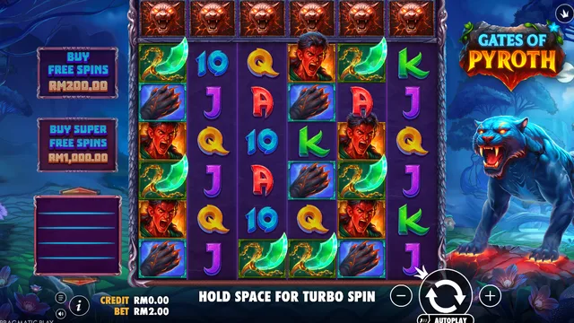 Skrin permainan Gates of Pyroth di Pragmatic Play BolehSpin