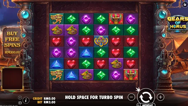 Skrin permainan Gears of Horus di Pragmatic Play BolehSpin