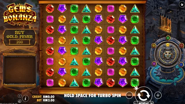 Skrin permainan Gems Bonanza di Pragmatic Play BolehSpin