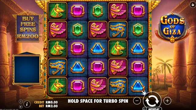 Skrin permainan Gods of Giza di Pragmatic Play BolehSpin