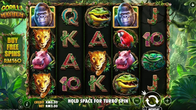 Skrin permainan Gorilla Mayhem di Pragmatic Play BolehSpin