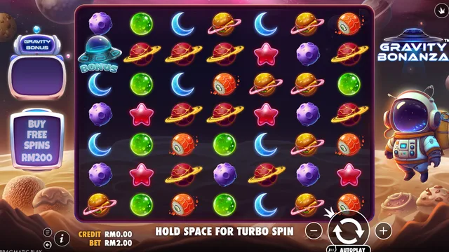 Skrin permainan Gravity Bonanza di Pragmatic Play BolehSpin