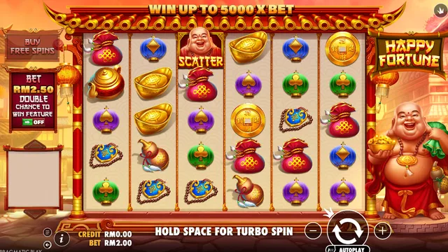 Skrin permainan Happy Fortune di Pragmatic Play BolehSpin