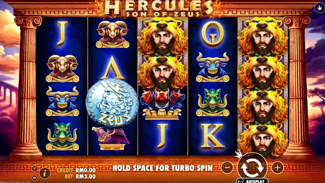 Skrin permainan Hercules Son of Zeus di Pragmatic Play BolehSpin