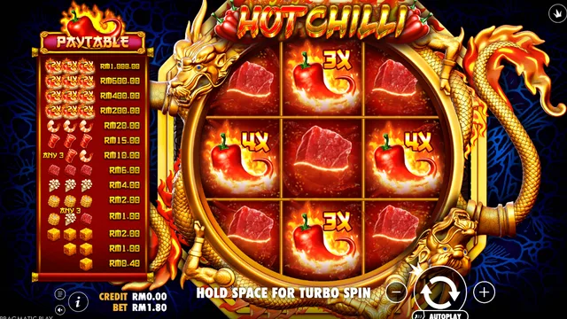 Skrin permainan Hot Chilli di Pragmatic Play BolehSpin