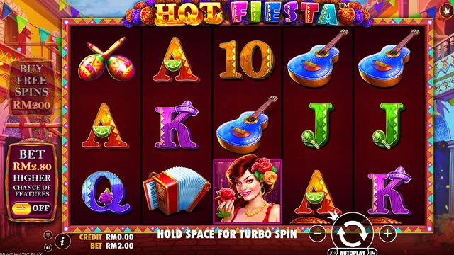 Skrin permainan Hot Fiesta di Pragmatic Play BolehSpin