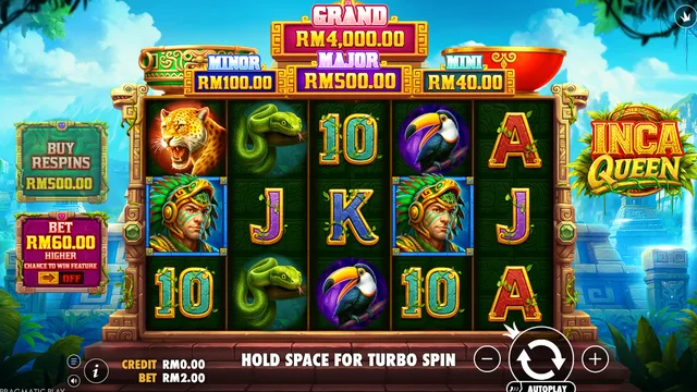 Skrin permainan Inca Queen di Pragmatic Play BolehSpin