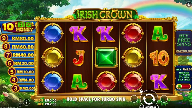 Skrin permainan Irish Crown di Pragmatic Play BolehSpin