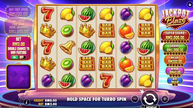 Skrin permainan Jackpot Blaze di Pragmatic Play BolehSpin
