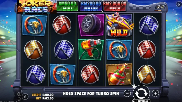 Skrin permainan Joker Race di Pragmatic Play BolehSpin