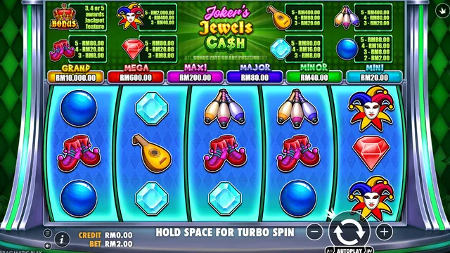 Skrin permainan Joker's Jewels Cash di Pragmatic Play BolehSpin