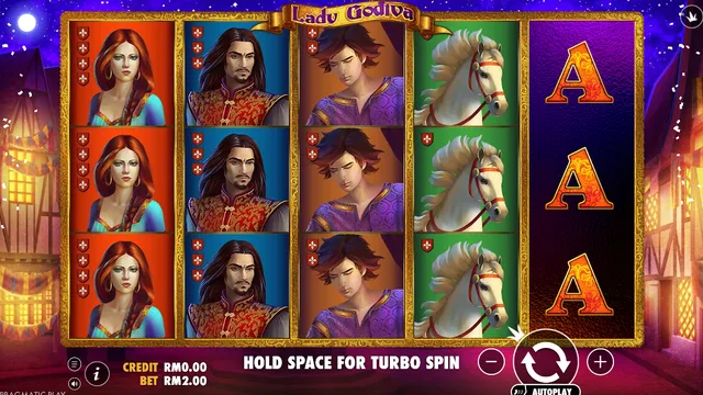 Skrin permainan Lady Godiva di Pragmatic Play BolehSpin
