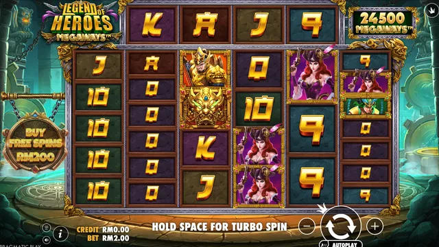 Legend of Heroes Megaways game screen on Pragmatic Play at BolehSpin