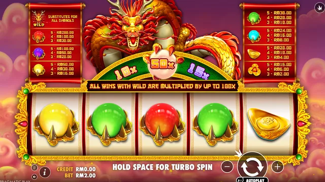 Skrin permainan Lucky Dragon Ball di Pragmatic Play BolehSpin