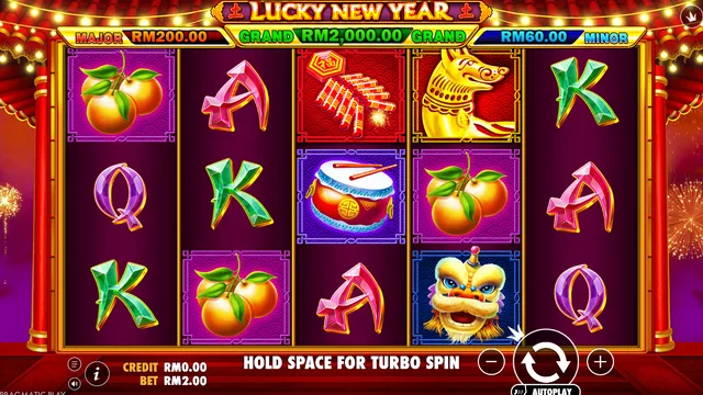 Skrin permainan Lucky New Year di Pragmatic Play BolehSpin