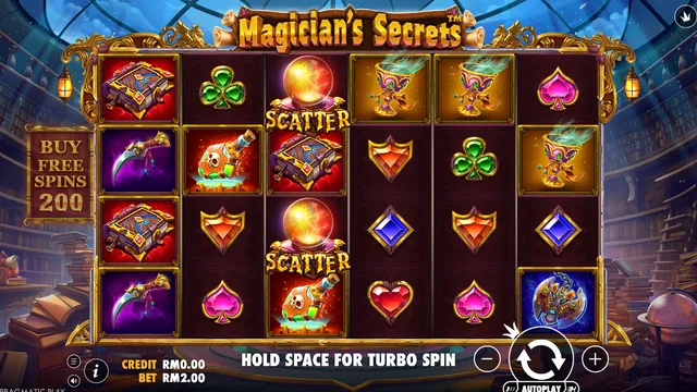 Skrin permainan Magician's Secrets di Pragmatic Play BolehSpin