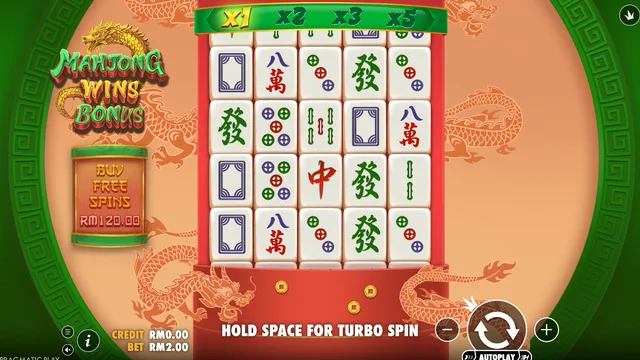 Skrin permainan Mahjong Wins Bonus di Pragmatic Play BolehSpin