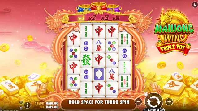 Skrin permainan Mahjong Wins Triple Pot di Pragmatic Play BolehSpin
