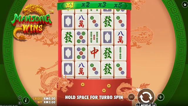 Skrin permainan Mahjong Wins di Pragmatic Play BolehSpin