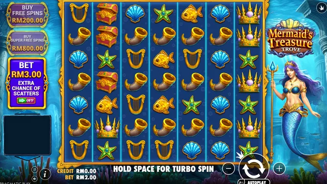 Skrin permainan Mermaid's Treasure Trove di Pragmatic Play BolehSpin