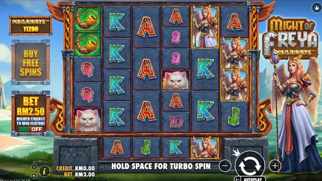 Skrin permainan Might of Freya Megaways di Pragmatic Play BolehSpin