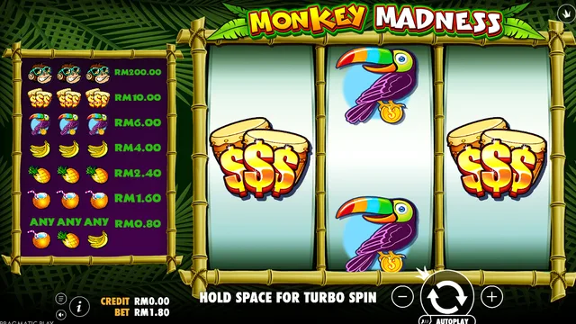 Skrin permainan Monkey Madness di Pragmatic Play BolehSpin