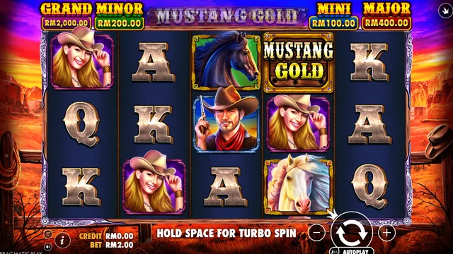 Skrin permainan Mustang Gold di Pragmatic Play BolehSpin