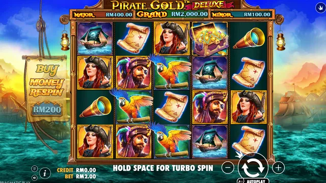 Skrin permainan Pirate Gold Deluxe di Pragmatic Play BolehSpin