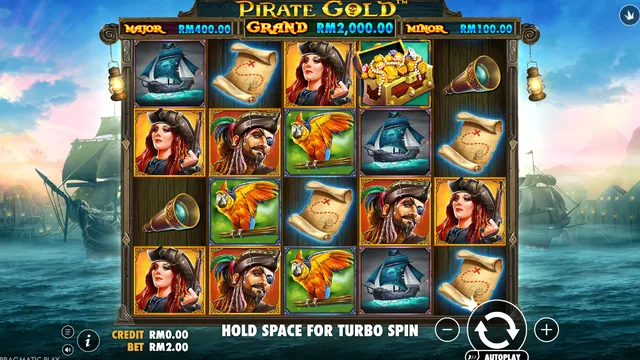 Skrin permainan Pirate Gold di Pragmatic Play BolehSpin