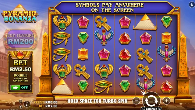 Skrin permainan Pyramid Bonanza di Pragmatic Play BolehSpin