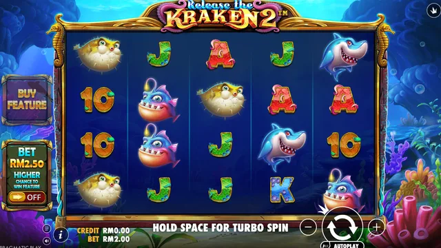 Skrin permainan Release the Kraken 2 di Pragmatic Play BolehSpin