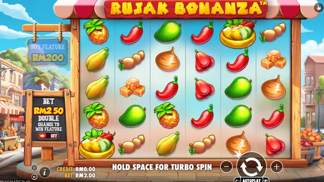 Skrin permainan Rujak Bonanza di Pragmatic Play BolehSpin