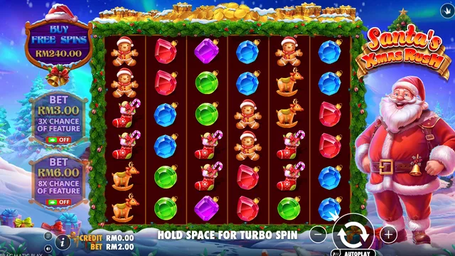 Skrin permainan Santa's Xmas Rush di Pragmatic Play BolehSpin