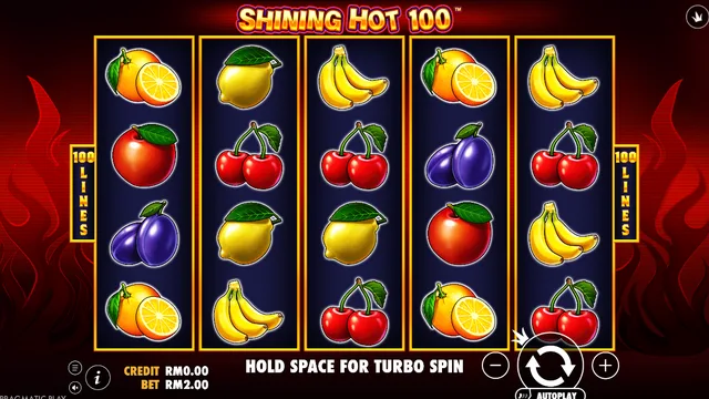 Skrin permainan Shining Hot 100 di Pragmatic Play BolehSpin