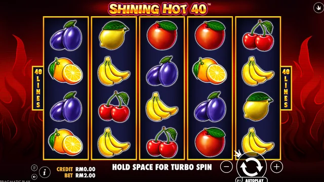 Skrin permainan Shining Hot 40 di Pragmatic Play BolehSpin