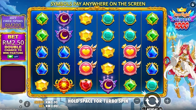 Skrin permainan Starlight Princess 1000 di Pragmatic Play BolehSpin