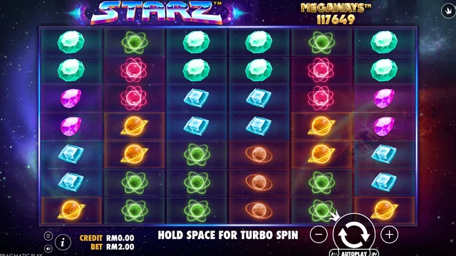 Skrin permainan Starz Megaways di Pragmatic Play BolehSpin