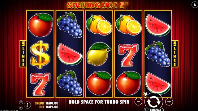 Skrin permainan Striking Hot 5 di Pragmatic Play BolehSpin